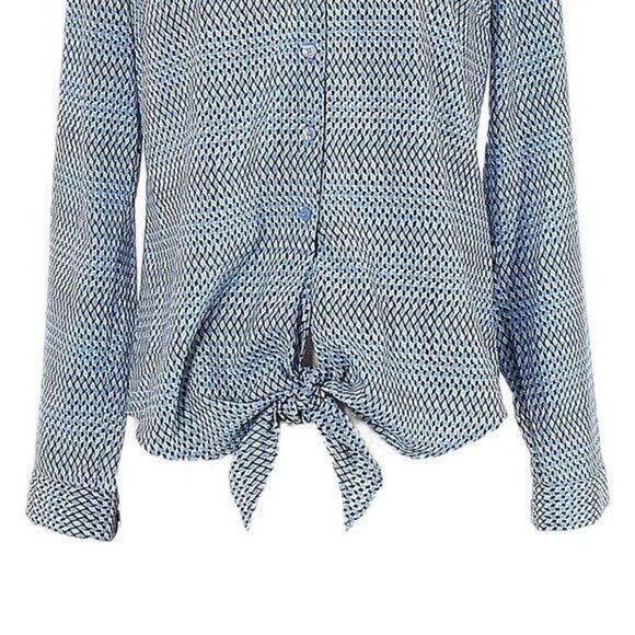 Talbots Blue Tie Front Geometric Print Button Down Blouse Size LP - Picture 6 of 10